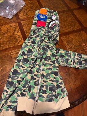 A Bathing Ape BAPE Shark Full-Zip Hoodie in Green Camo